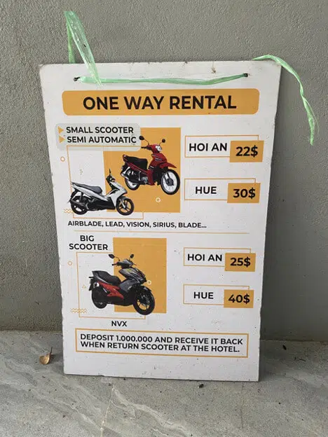 How to Reach Hue from Hoi An One way rental price